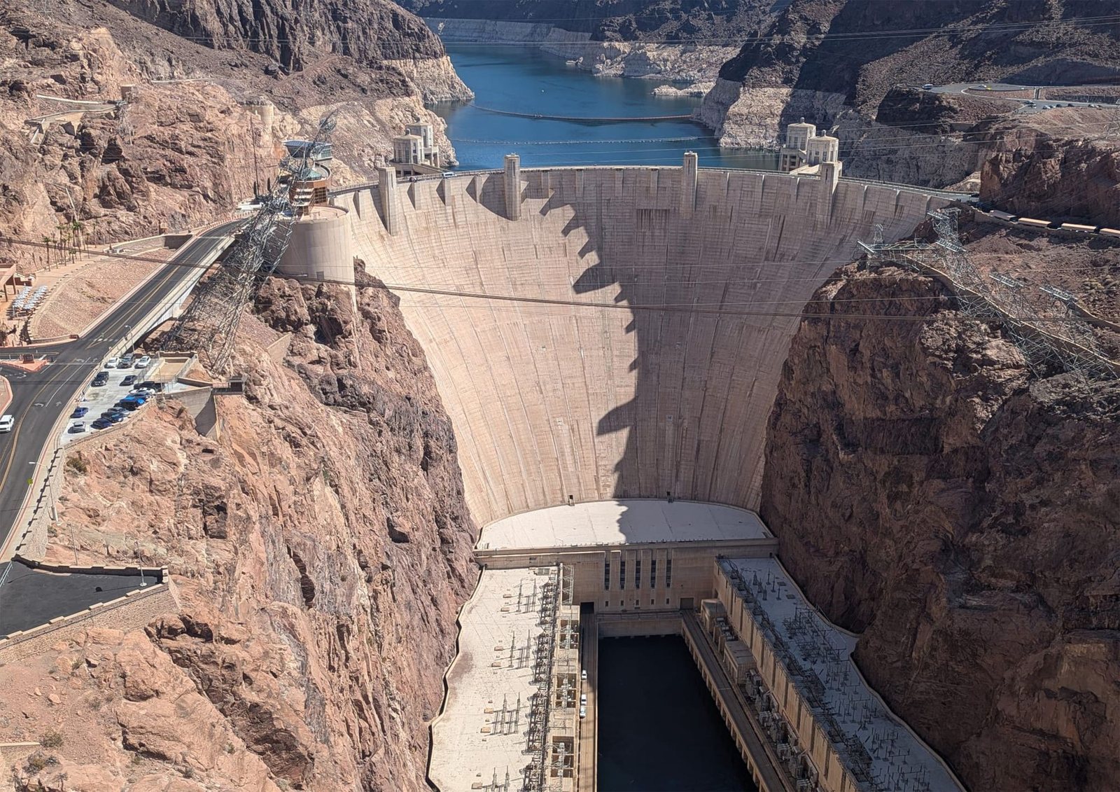 Hoover Dam and the canyon walls of Black Canyon on the Colorado River